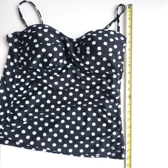 Collections by Catalina Tankini Swim Top Size L 12-14 Bandeau Black Polka Dot - Picture 8 of 8